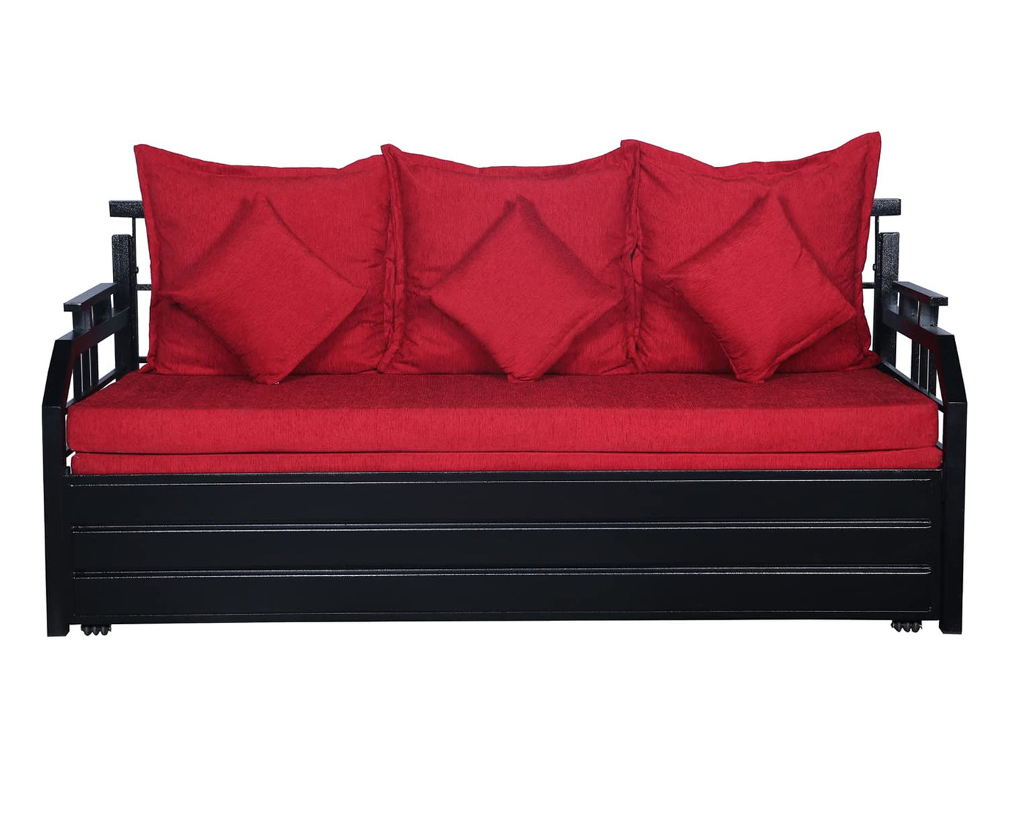 Black Balasam Hydraulic Storage Metal Sofa Bed with Mattress & Pillow (Color - Red)