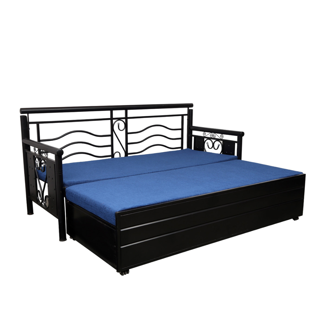 Black Crossandra Hydraulic Storage Metal Sofa Cum Bed with Mattress & Pillow (Color - Blue)