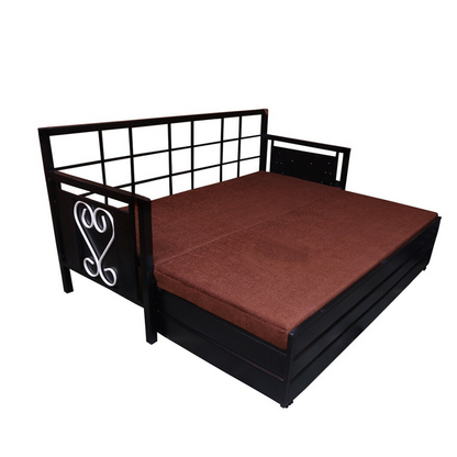 Black Maccow Hydraulic Storage Metal Sofa Cum Bed with Mattress & Pillow (Color - Brown)