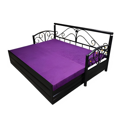 Black Lily Hydraulic Storage Metal Sofa Cum Bed with Mattress & Pillow (Color - Purple)