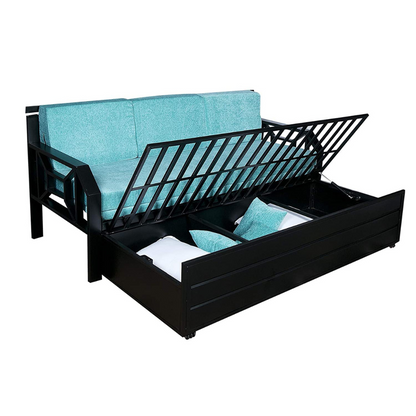 Black Kingston Hydraulic Storage Metal Sofa Bed with Mattress & Pillow (Color - Sky Blue)