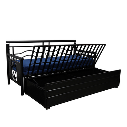 Black Crossandra Hydraulic Storage Metal Sofa Cum Bed with Mattress & Pillow (Color - Blue)