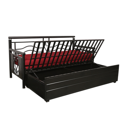 Black Crossandra Hydraulic Storage Metal Sofa Bed with Mattress & Pillow (Color - Red)