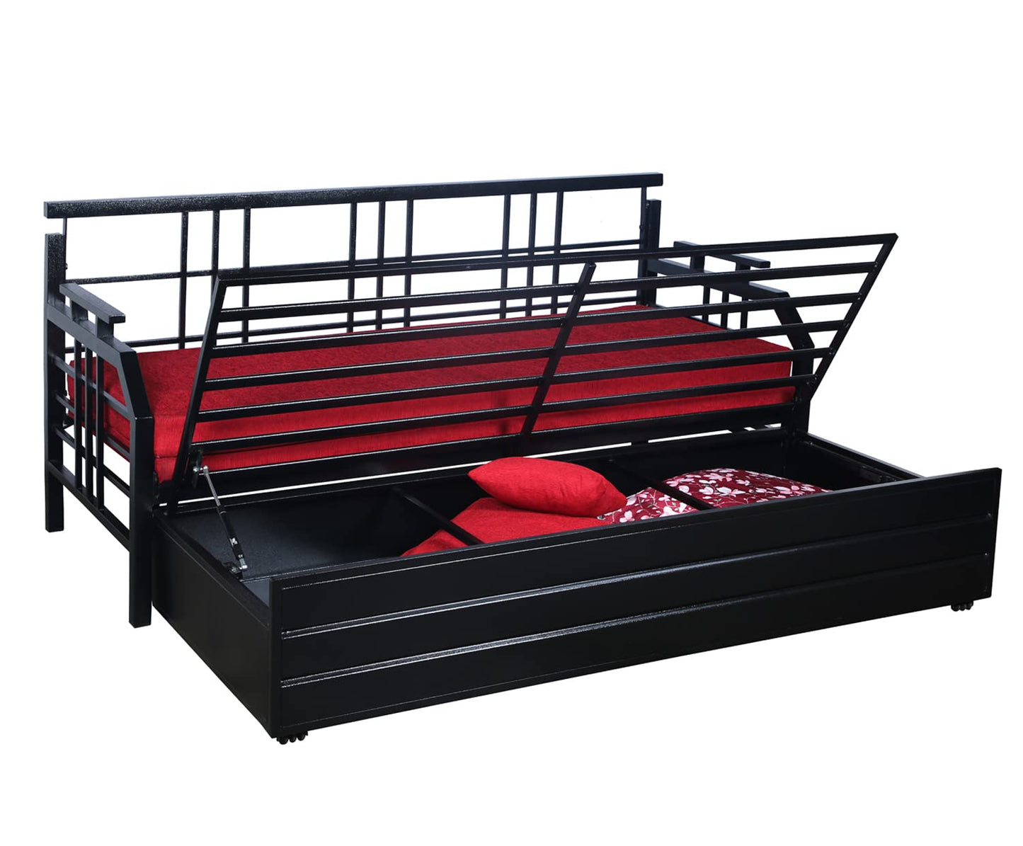 Black Balasam Hydraulic Storage Metal Sofa Bed with Mattress & Pillow (Color - Red)