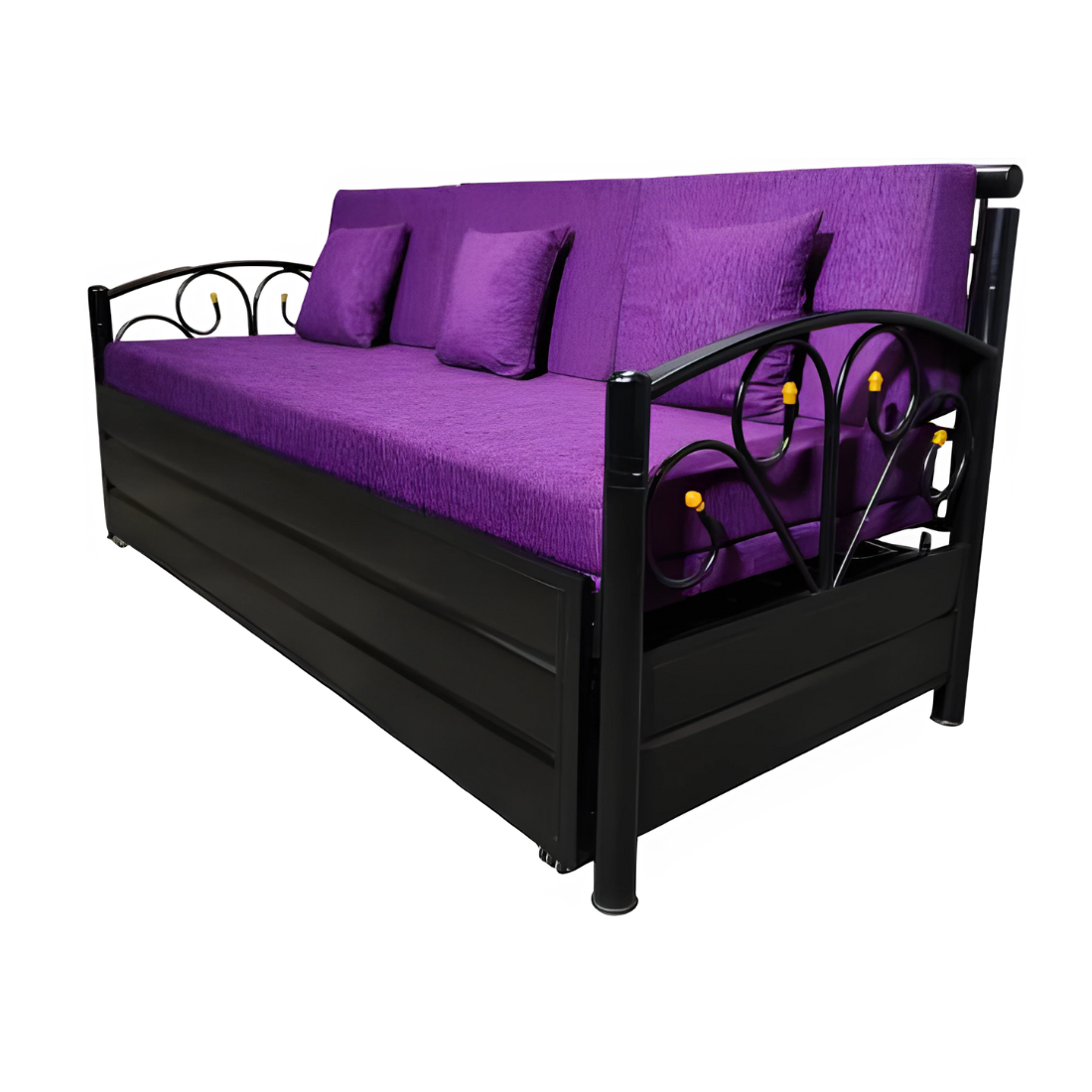 Black Lily Hydraulic Storage Metal Sofa Cum Bed with Mattress & Pillow (Color - Purple)