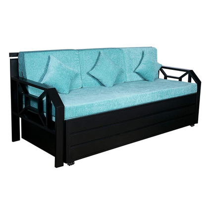 Black Kingston Hydraulic Storage Metal Sofa Bed with Mattress & Pillow (Color - Sky Blue)