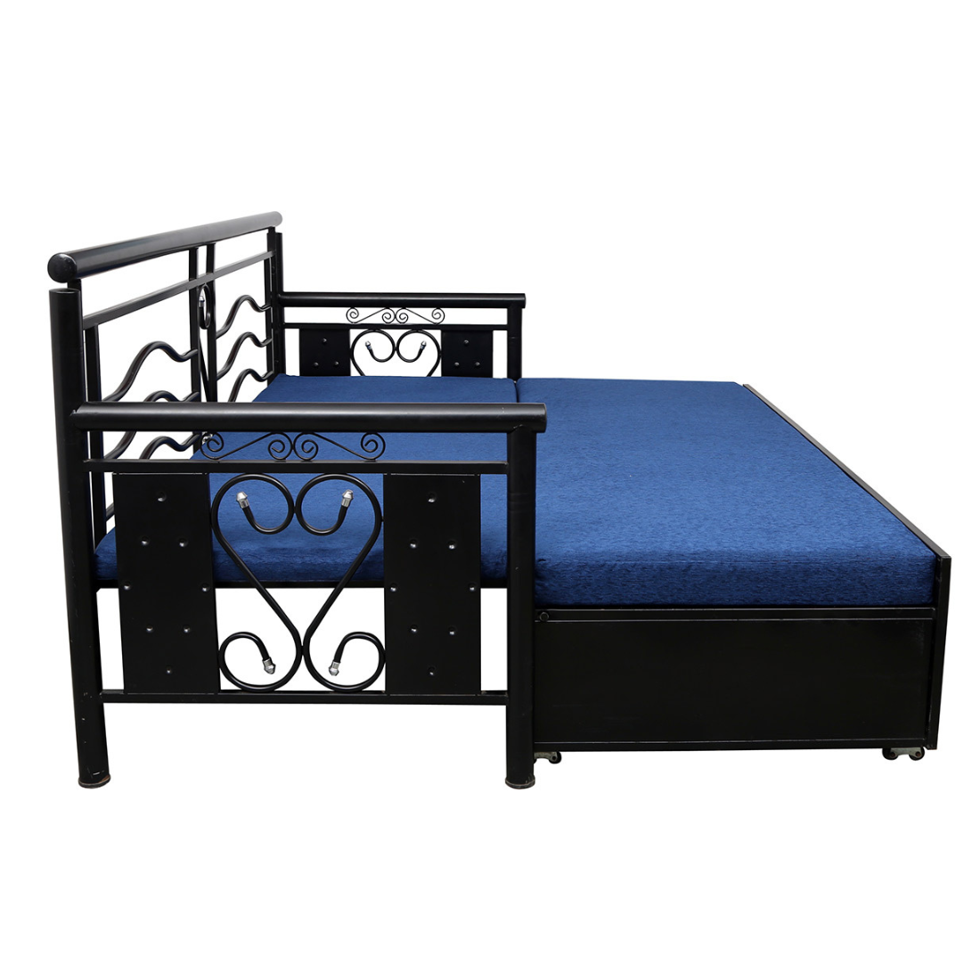 Black Crossandra Hydraulic Storage Metal Sofa Cum Bed with Mattress & Pillow (Color - Blue)