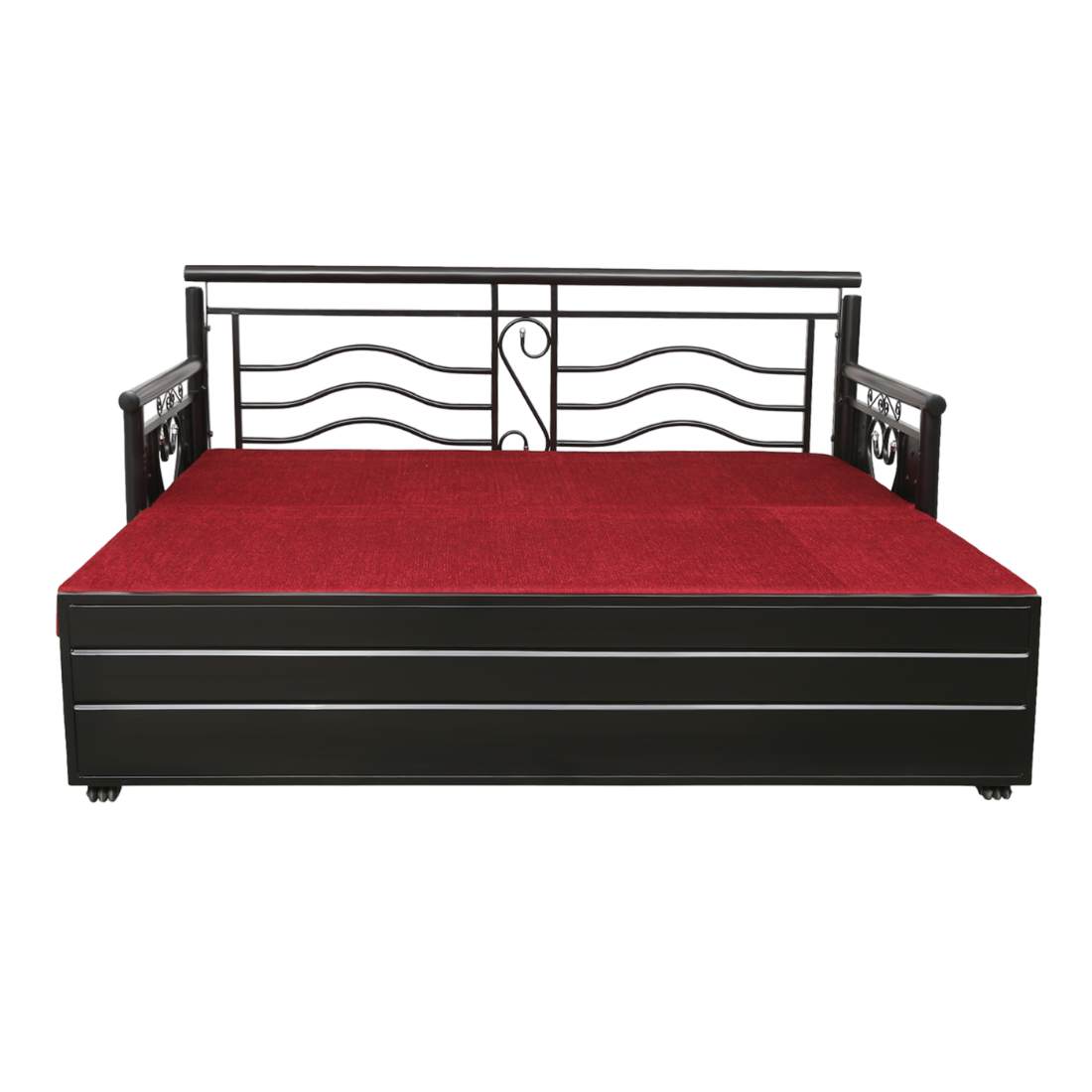 Black Crossandra Hydraulic Storage Metal Sofa Bed with Mattress & Pillow (Color - Red)