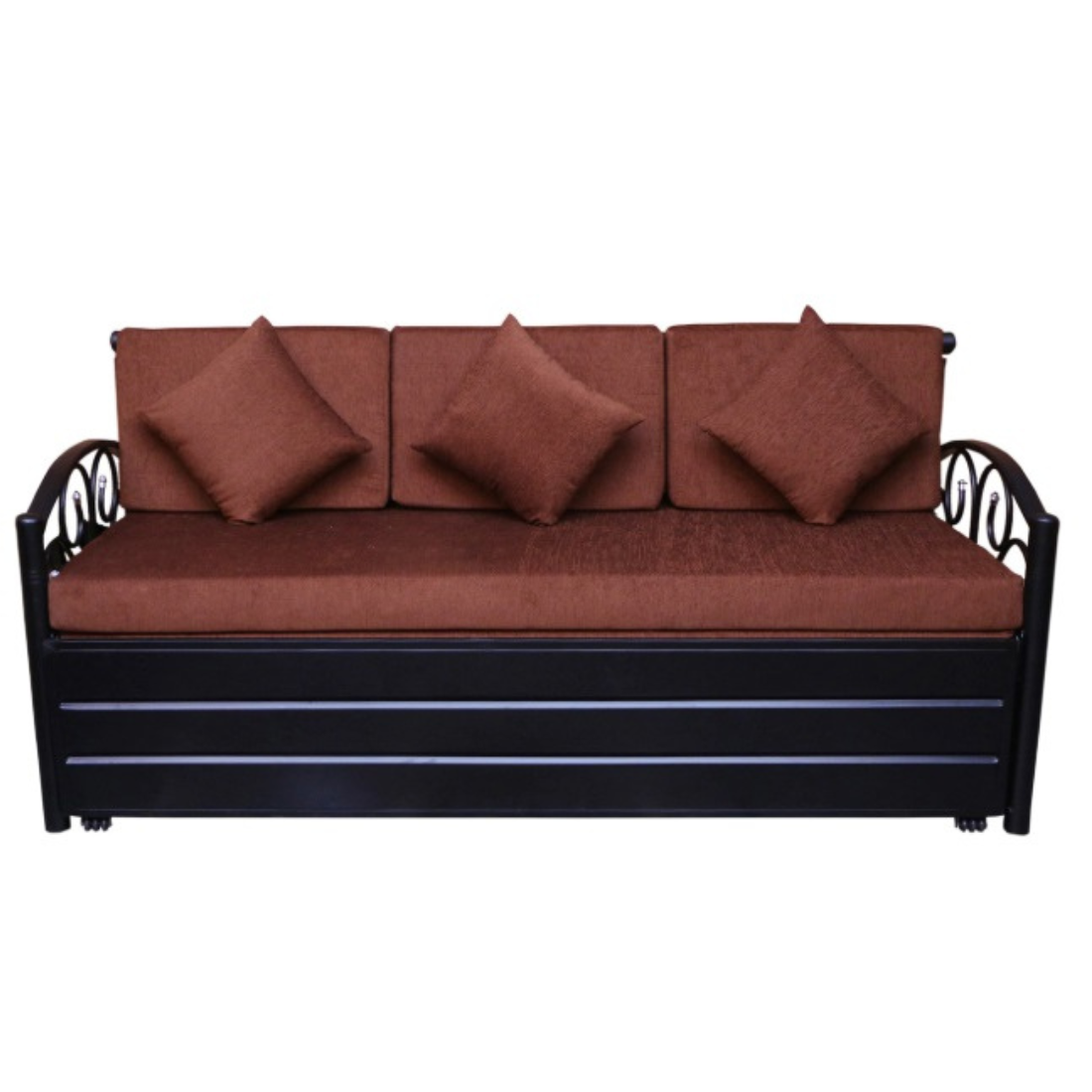 Black Lily Hydraulic Storage Metal Sofa Cum Bed with Mattress & Pillow (Color - Brown)