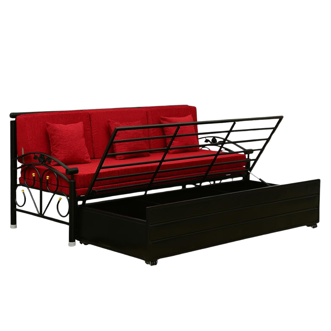 Black Sofia Hydraulic Storage Metal Sofa Bed with Mattress & Pillow (Color - Red)