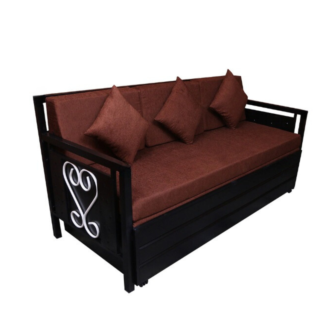 Black Maccow Hydraulic Storage Metal Sofa Cum Bed with Mattress & Pillow (Color - Brown)