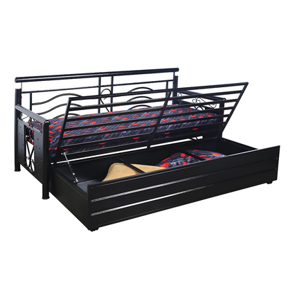 Black Crossandra Hydraulic Storage Metal Sofa Bed with Mattress & Pillow (Color - Multi)