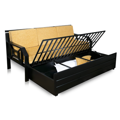 Black Kingston Hydraulic Storage Metal Sofa Bed with Mattress & Pillow (Color - Camel)