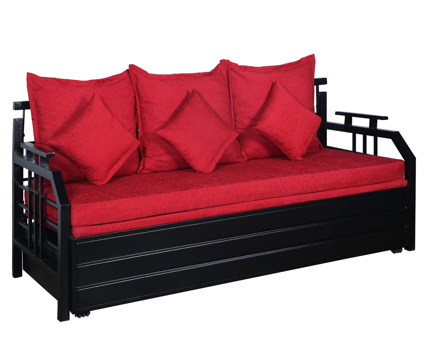 Black Balasam Hydraulic Storage Metal Sofa Bed with Mattress & Pillow (Color - Red)