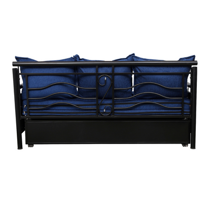 Black Crossandra Hydraulic Storage Metal Sofa Cum Bed with Mattress & Pillow (Color - Blue)