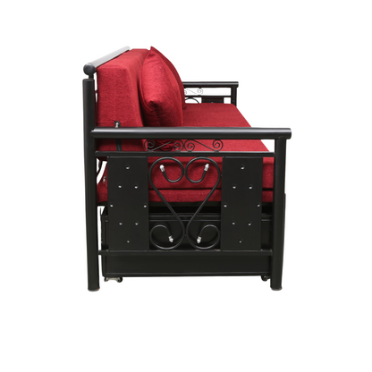 Black Crossandra Hydraulic Storage Metal Sofa Bed with Mattress & Pillow (Color - Red)