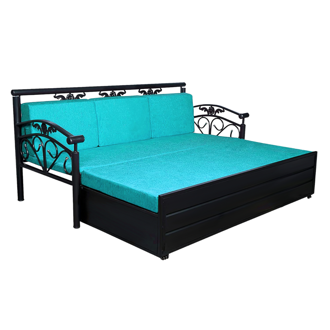 Black Sofia Hydraulic Storage Metal Sofa Cum Bed with Mattress & Pillow (Color - Sky Blue)