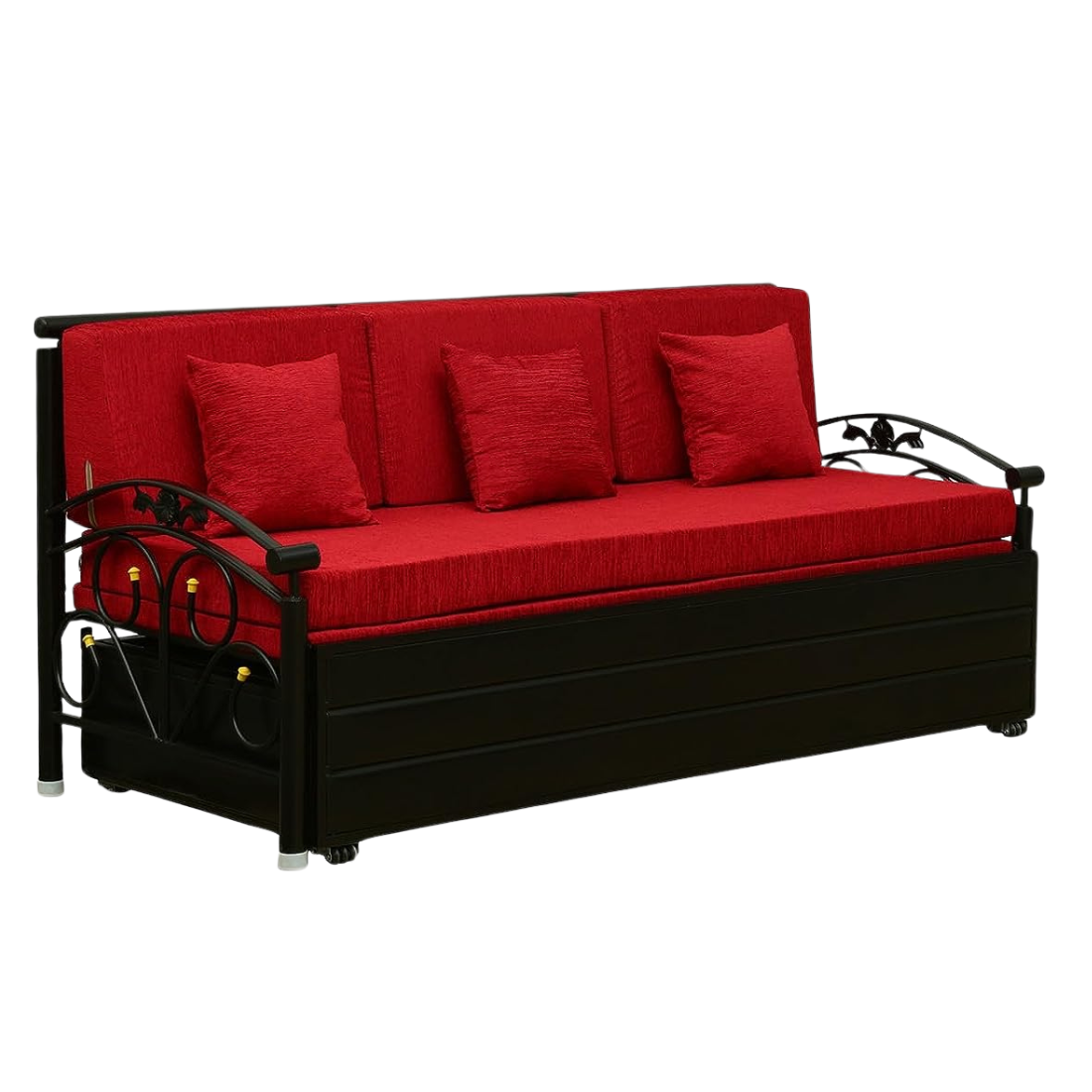 Black Sofia Hydraulic Storage Metal Sofa Bed with Mattress & Pillow (Color - Red)