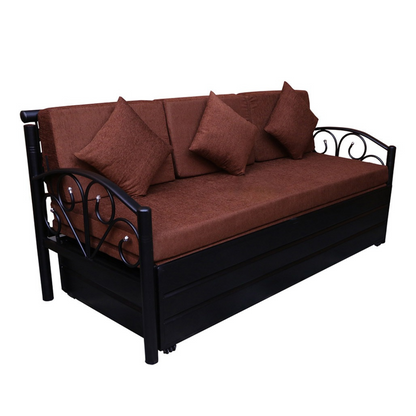 Black Lily Hydraulic Storage Metal Sofa Cum Bed with Mattress & Pillow (Color - Brown)