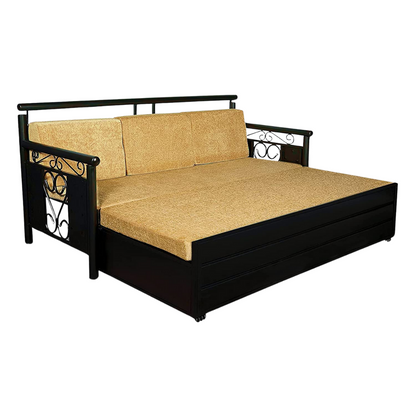 Black Crossandra Hydraulic Storage Metal Sofa Bed with Mattress & Pillow (Color - Camel)