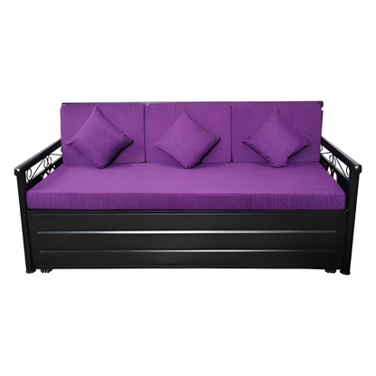 Black Crossandra Hydraulic Storage Metal Sofa Bed with Mattress & Pillow (Color - Purple)