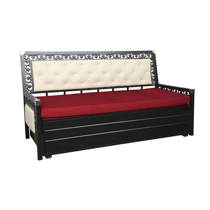 Black Romania Hydraulic Storage Metal Sofa Bed with Mattress & Pillow (Color - Red)