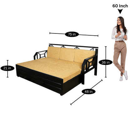 Black Kingston Hydraulic Storage Metal Sofa Bed with Mattress & Pillow (Color - Camel)