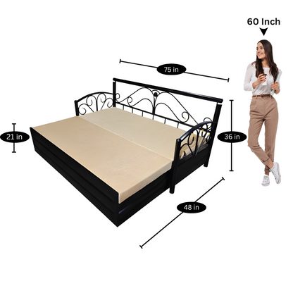 Black Lily Hydraulic Storage Metal Sofa Cum Bed with Mattress & Pillow (Color - Camel)