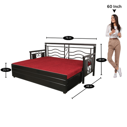 Black Crossandra Hydraulic Storage Metal Sofa Bed with Mattress & Pillow (Color - Red)