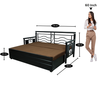 Black Crossandra Hydraulic Storage Metal Sofa Bed with Mattress & Pillow (Color - Brown)