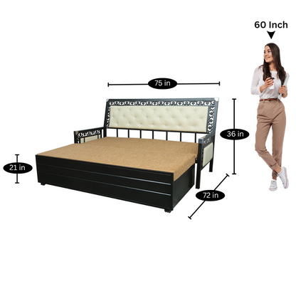 Black Romania Hydraulic Storage Metal Sofa Bed with Mattress & Pillow (Color - Camel)