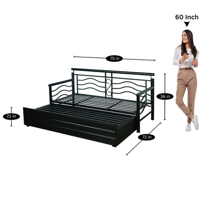 Black Nancy Hydraulic Storage Metal Sofa Bed with Mattress & Pillow (Color - Brown)