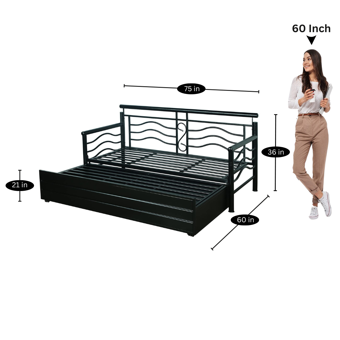 Black Nancy Hydraulic Storage Metal Sofa Bed with Mattress & Pillow (Color - Brown)