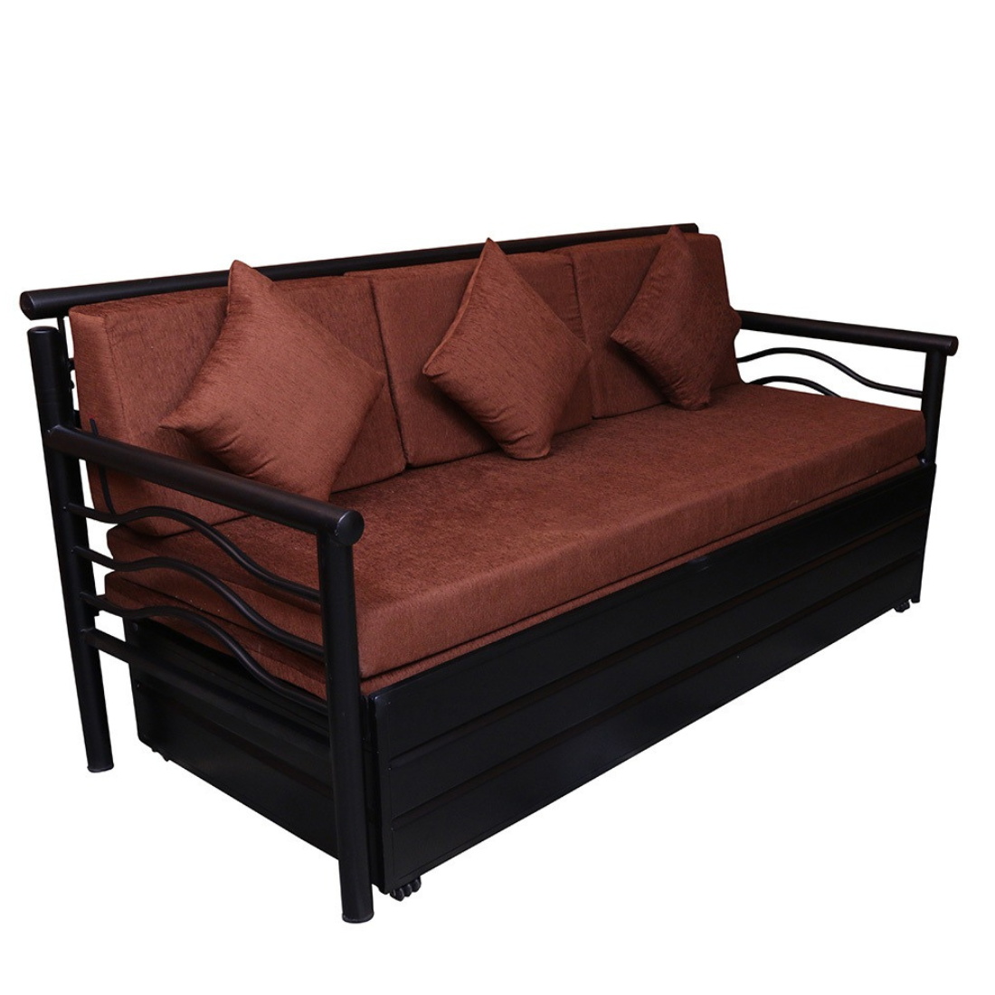 Black Nancy Hydraulic Storage Metal Sofa Bed with Mattress & Pillow (Color - Brown)