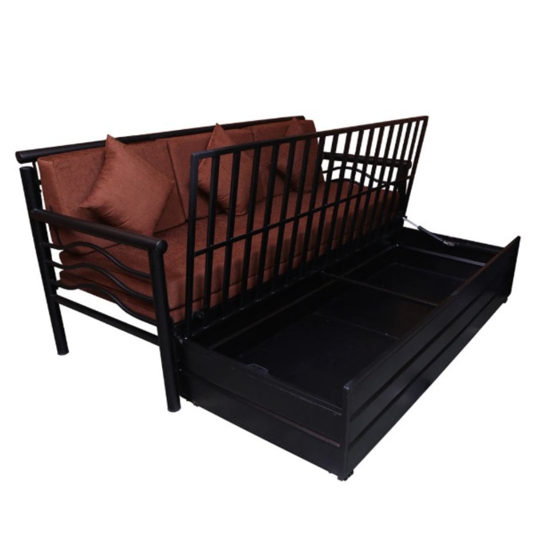 Black Nancy Hydraulic Storage Metal Sofa Bed with Mattress & Pillow (Color - Brown)