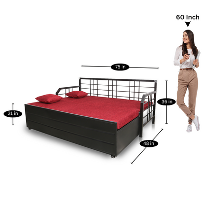 Black Orchid Hydraulic Storage Metal Sofa Bed with Mattress & Pillow (Color - Red)