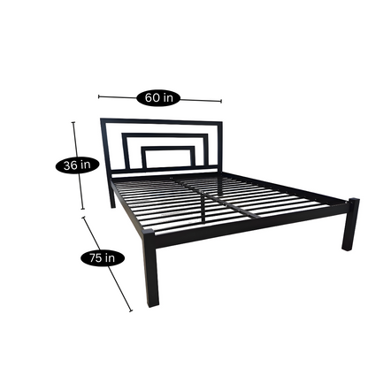 Sarah Without Storage Metal Bed with Designer Headrest (Color - Black)