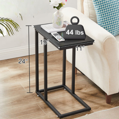 Metal Side Table in Black Finish and Powder Coating with Black Wooden Top