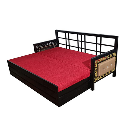 Black Simba Hydraulic Storage Metal Sofa Bed with Mattress & Pillow (Color - Red)