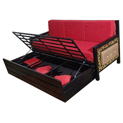 Black Simba Hydraulic Storage Metal Sofa Bed with Mattress & Pillow (Color - Red)