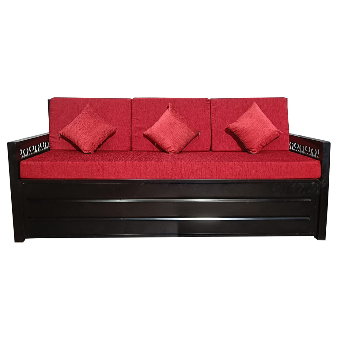 Black Simba Hydraulic Storage Metal Sofa Bed with Mattress & Pillow (Color - Red)