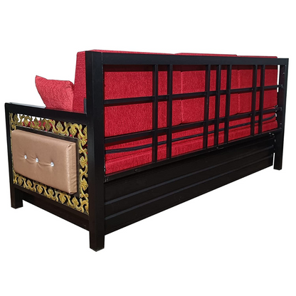 Black Simba Hydraulic Storage Metal Sofa Bed with Mattress & Pillow (Color - Red)