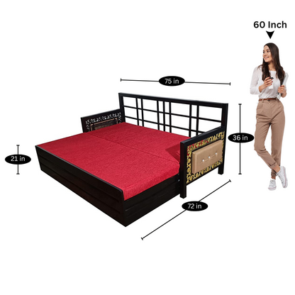 Black Simba Hydraulic Storage Metal Sofa Bed with Mattress & Pillow (Color - Red)