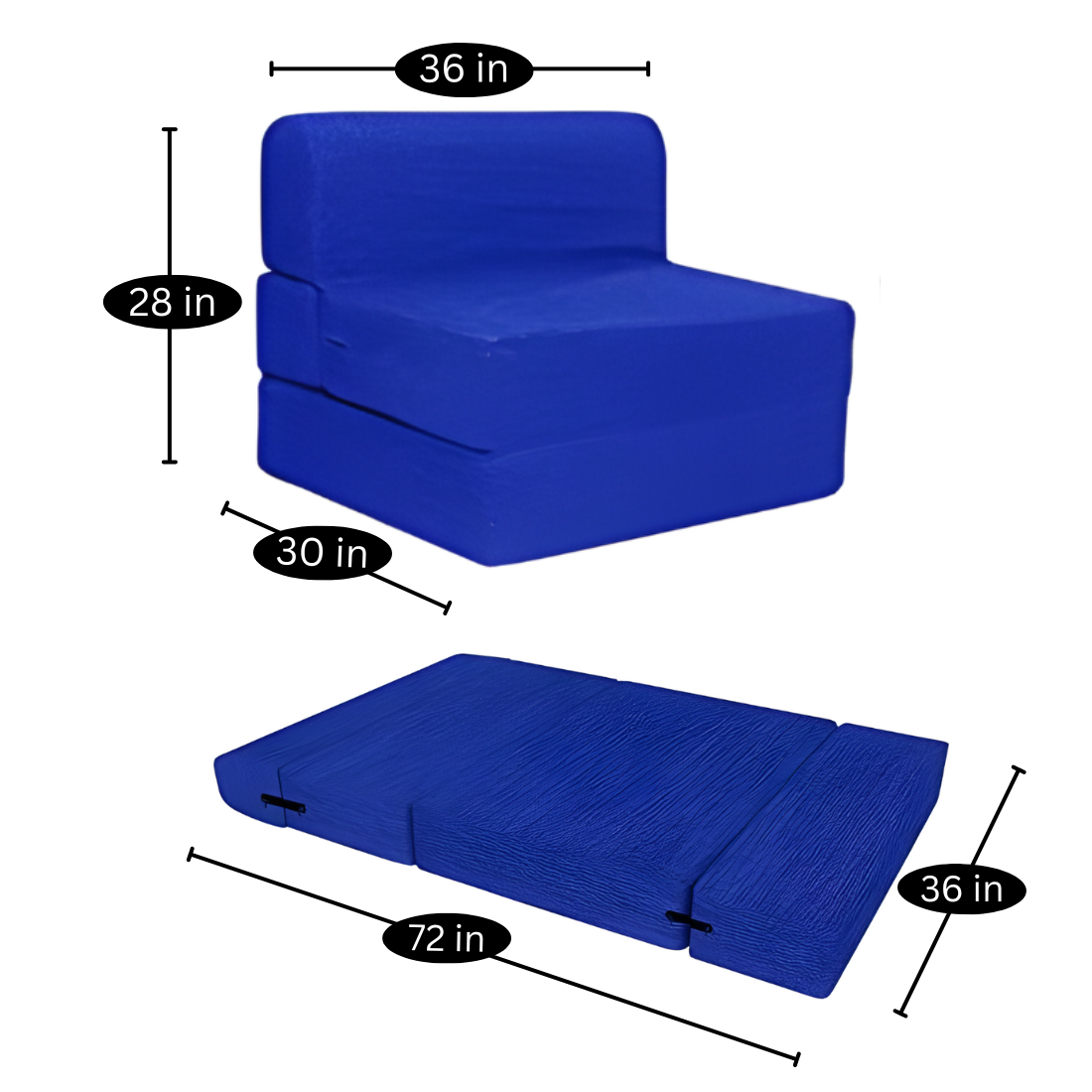 Gabby Blue Foldable Mattress Sofa Bed with Designer Cushion