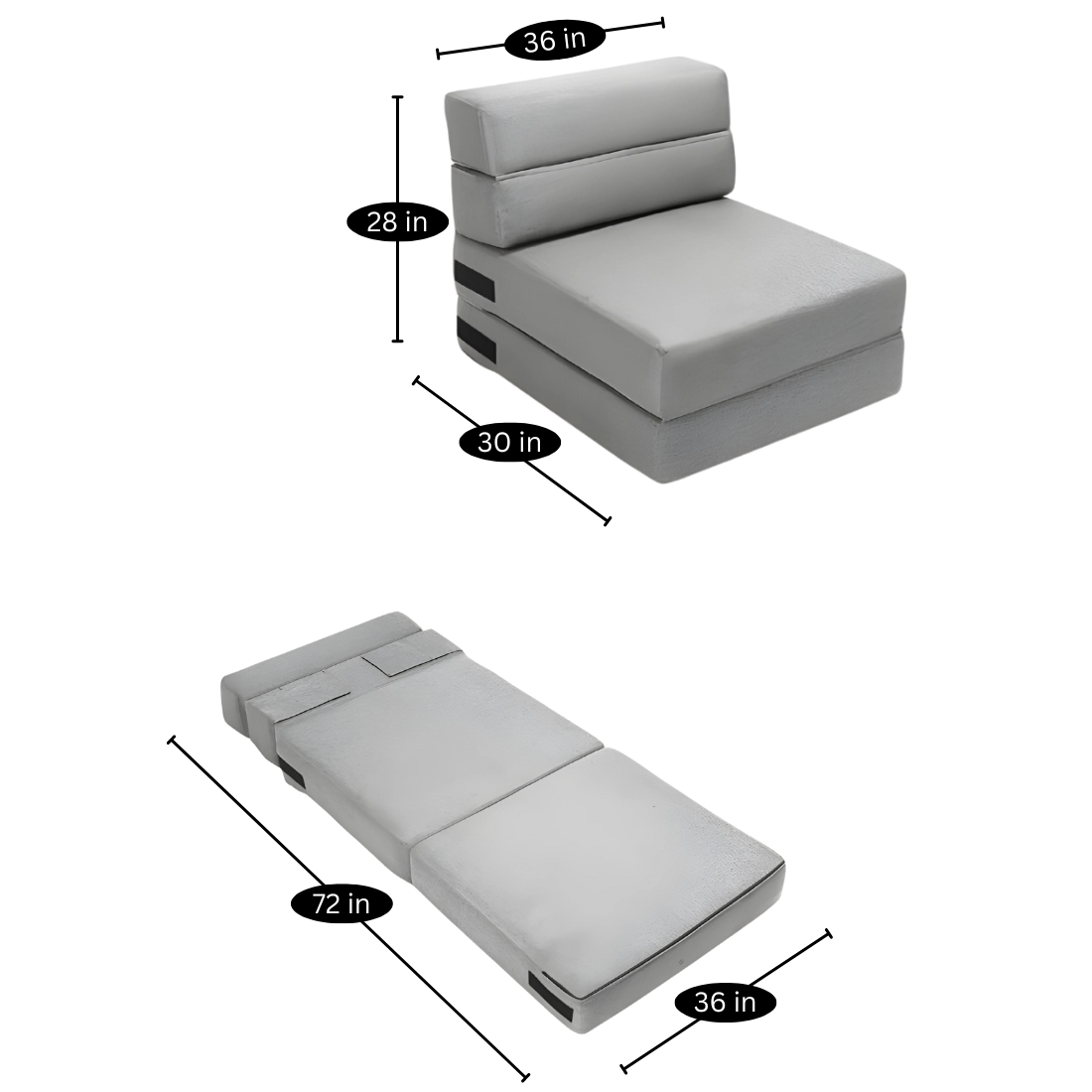 Safa Designer Light Grey Foldable Mattress Sofa Bed with Designer Cushion