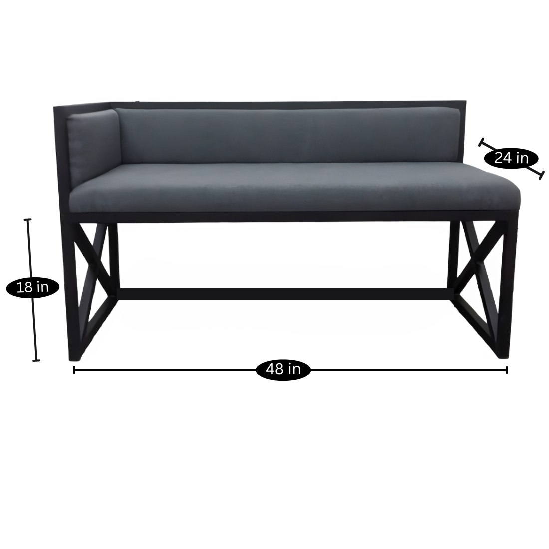 Jude Designer Black Ottoman Metal Bench with Grey Cushion