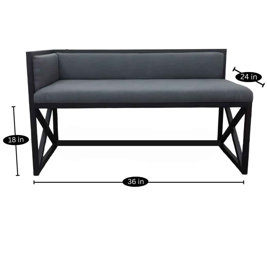 Jude Designer Black Ottoman Metal Bench with Grey Cushion