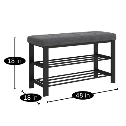 Maya Black Ottoman Metal Bench with Grey Cushion