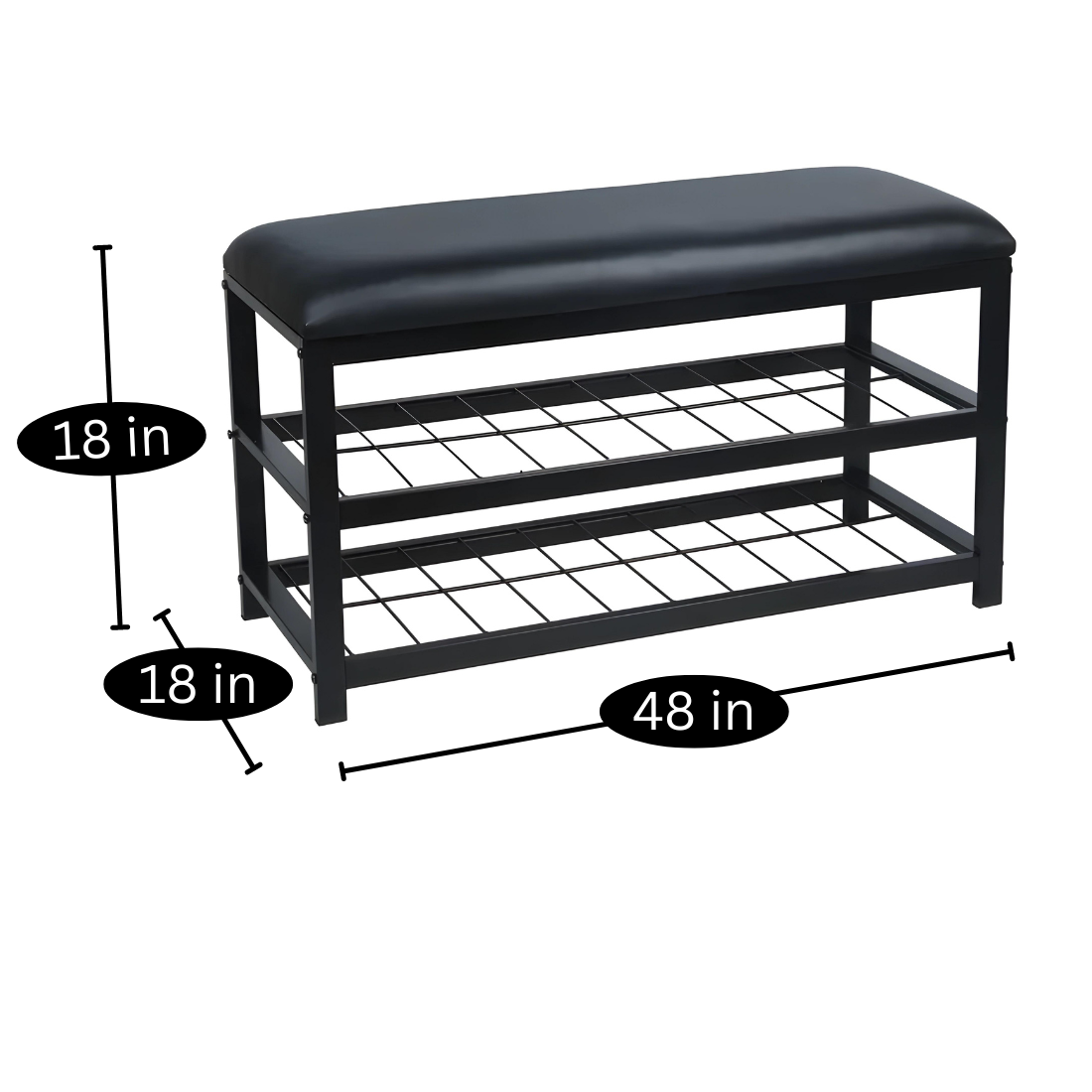 Devon Black Ottoman Metal Bench with Grey Cushion