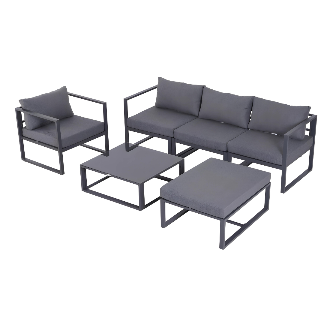 Black Ira 3+1+1 Sofa Set with Grey Cushion - 5 Seater Sofa Set with Table